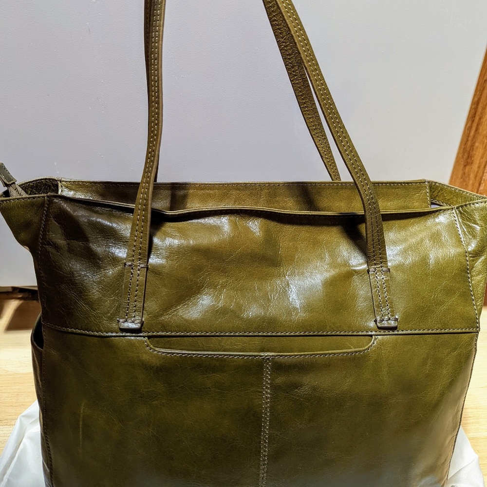Hobo Hero Leather Tote Handbag in Willow (olive green)